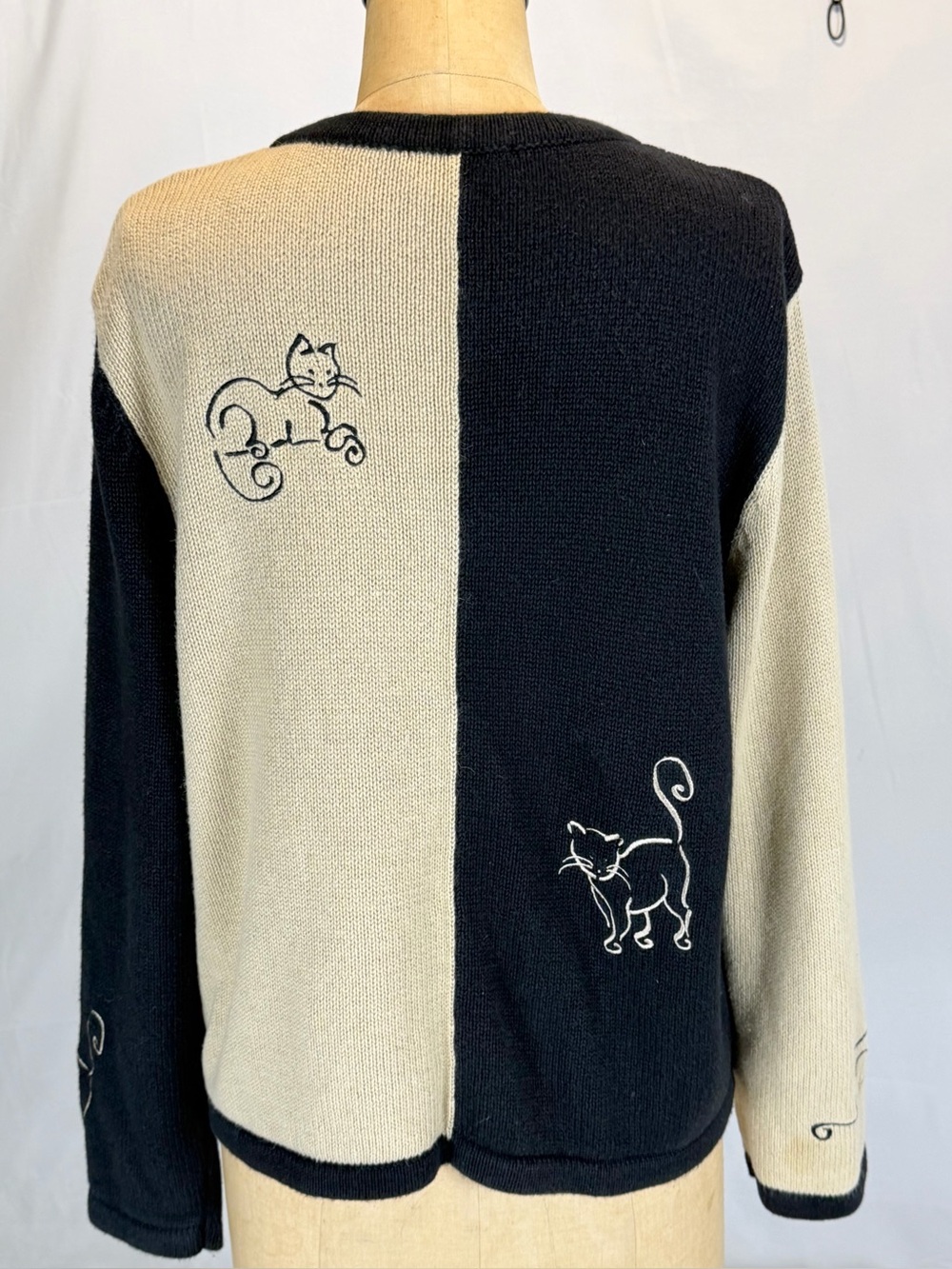 VINTAGE Kitty cat pet lover knit sweater cardigan button front embroidered - Picture 10 of 15